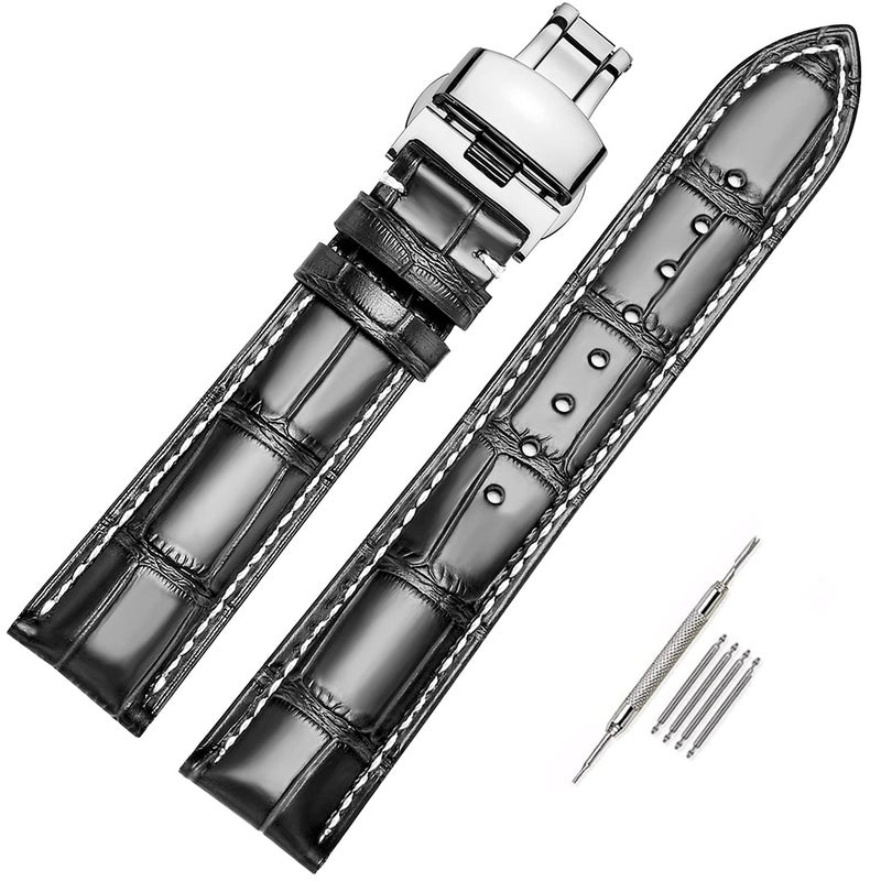MORANO Moran Genuine Leather Band Alligator and Cowhide Replacement Deployment Buckle Watch strap18mm to 24mm Crocodile Leather Strap for Men's and Women's - Image 2
